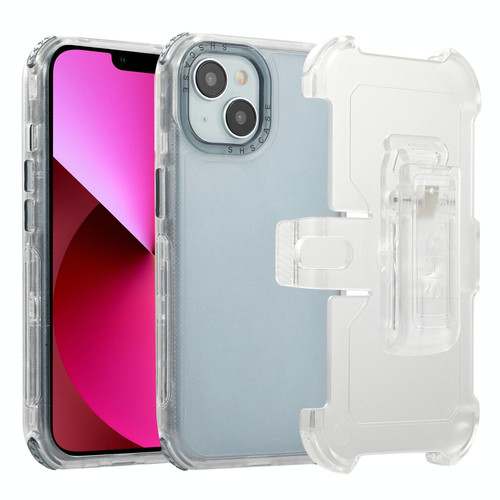 For iPhone 13 Frosted PC+TPU Phone Case with Back Clip(Transparent Blue)