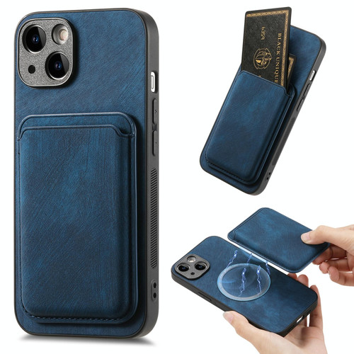 For iPhone 15 Retro Leather Card Bag Magnetic Phone Case(Blue)