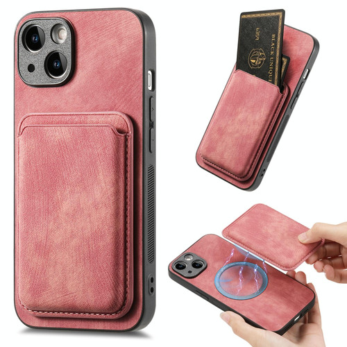 For iPhone 15 Plus Retro Leather Card Bag Magnetic Phone Case(Pink)