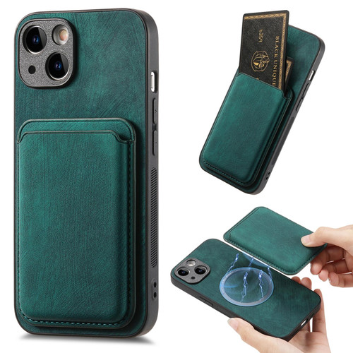 For iPhone 15 Plus Retro Leather Card Bag Magnetic Phone Case(Green)