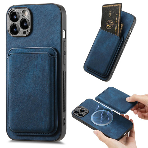 For iPhone 14 Pro Max Retro Leather Card Bag Magnetic Phone Case(Blue)