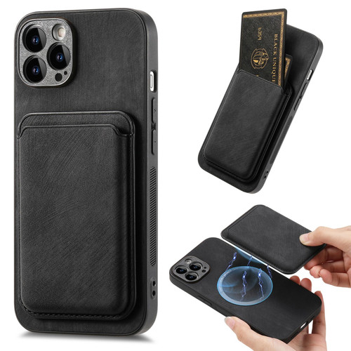 For iPhone 14 Pro Max Retro Leather Card Bag Magnetic Phone Case(Black)