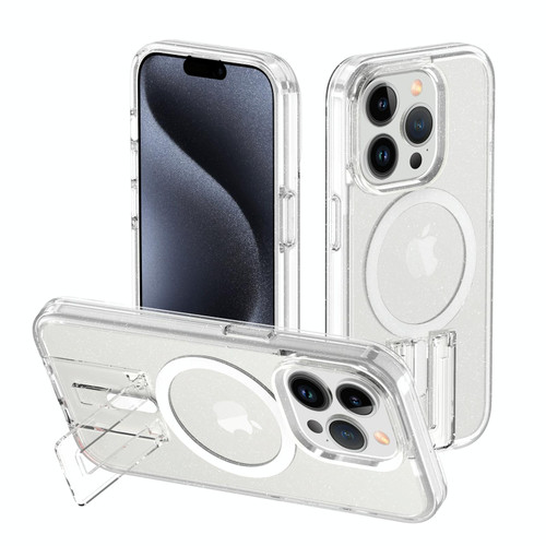 For iPhone 15 Pro Max Shockproof Terminator MagSafe Phone Case with Holder(Glitter White)