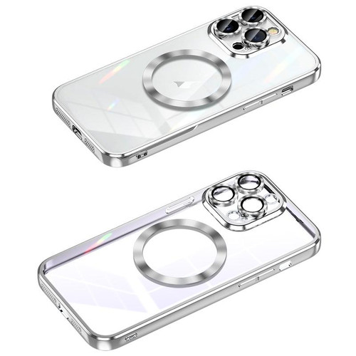 For iPhone 14 Pro Max MagSafe CD Texture Metal Lens Frame Full Coverage Phone Case(Silver)