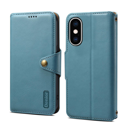 For iPhone XS Max Denior Cowhide Texture Wallet Style Leather Phone Case(Blue)