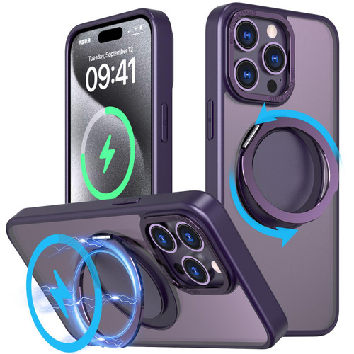 For iPhone 15 Pro 360-degree Rotating MagSafe Magnetic Holder Phone Case(Purple)