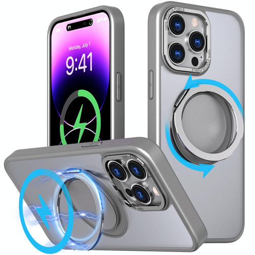 For iPhone 14 Pro 360-degree Rotating MagSafe Magnetic Holder Phone Case(Titanium Grey)