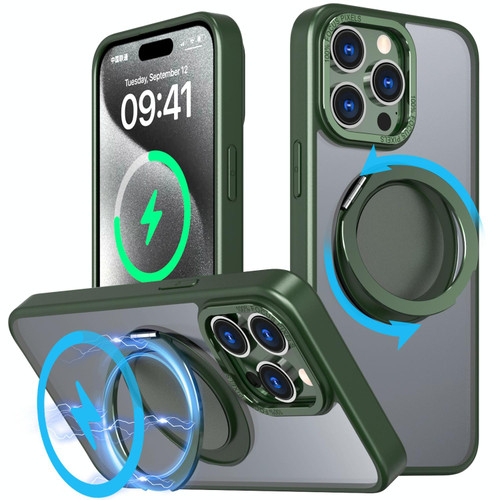 For iPhone 15 Pro Max 360-degree Rotating MagSafe Magnetic Holder Phone Case(Green)