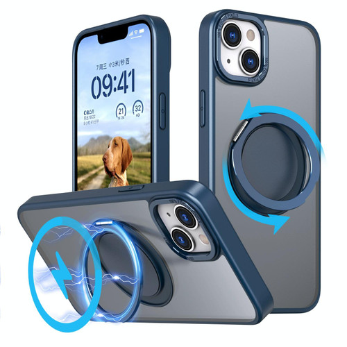 For iPhone 14 360-degree Rotating MagSafe Magnetic Holder Phone Case(Navy Blue)