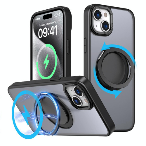 For iPhone 15 Plus 360-degree Rotating MagSafe Magnetic Holder Phone Case(Black)