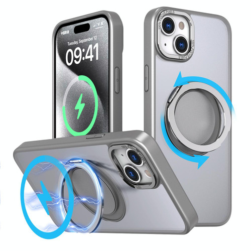 For iPhone 15 Plus 360-degree Rotating MagSafe Magnetic Holder Phone Case(Titanium Grey)