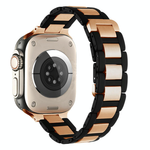 For Apple Watch Series 6 40mm Rubber Stainless Steel Magnetic Watch Band(Black+Rose Gold)