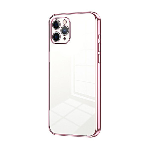 For iPhone 11 Pro Transparent Plating Fine Hole Phone Case(Pink)