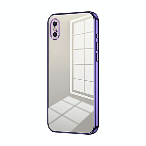 For iPhone X / XS Transparent Plating Fine Hole Phone Case(Purple)