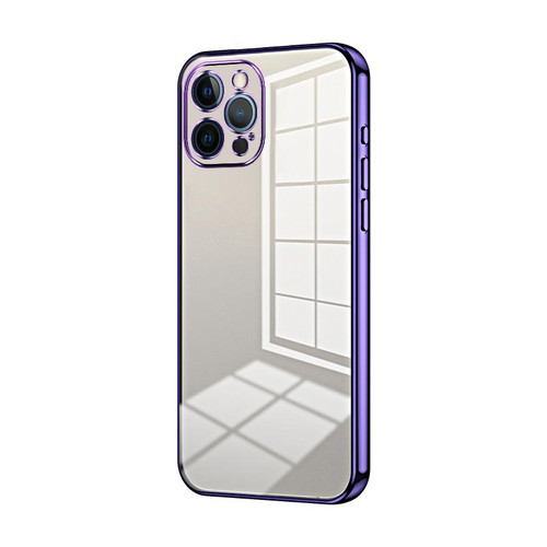 For iPhone 12 Pro Transparent Plating Fine Hole Phone Case(Purple)