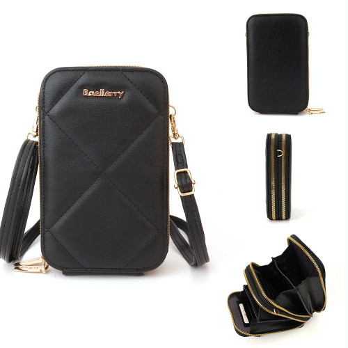 Baellerry N0111 Large Capacity Vertical Double-zipper Phone Bag Single-shoulder Messenger Bag(Black)