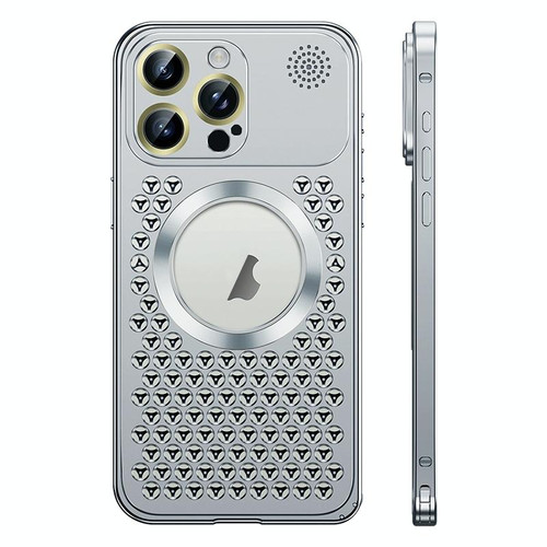 For iPhone 13 Pro Max Spring Buckle MagSafe Magnetic Metal Aromatherapy Phone Case(Silver)