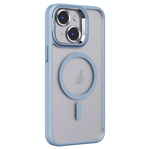 For iPhone 14 Plus Invisible Lens Holder PC + TPU Frosted MagSafe Phone Case(Blue)