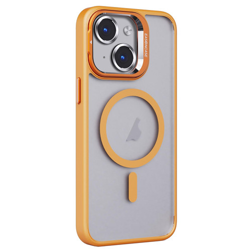 For iPhone 14 Invisible Lens Holder PC + TPU Frosted MagSafe Phone Case(Orange)