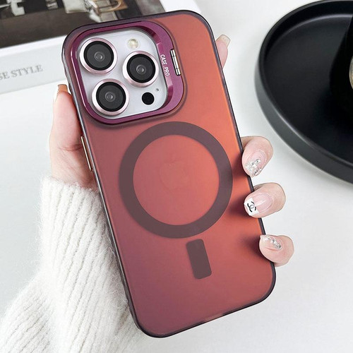 For iPhone 14 MagSafe Lens Holder PC Hybrid TPU Phone Case(Red)