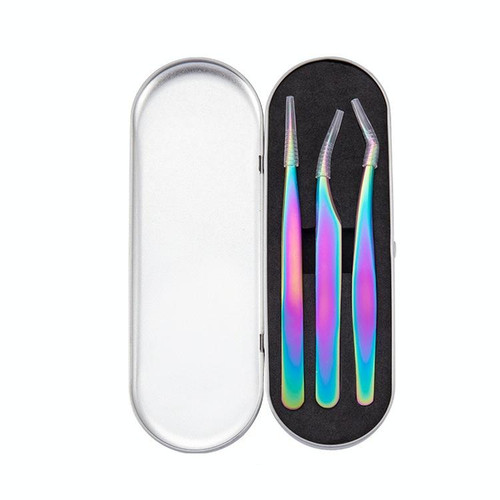 Nail Art Eyelash Tweezers Stainless Steel Colorful High Precision Grafting Eyelash Curler, Specification: 3 In 1 Colorful Titanium