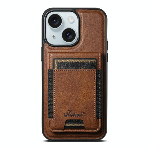 For iPhone 15 Plus Suteni H17 Oil Eax Leather MagSafe Detachable Wallet Phone Case(Brown)