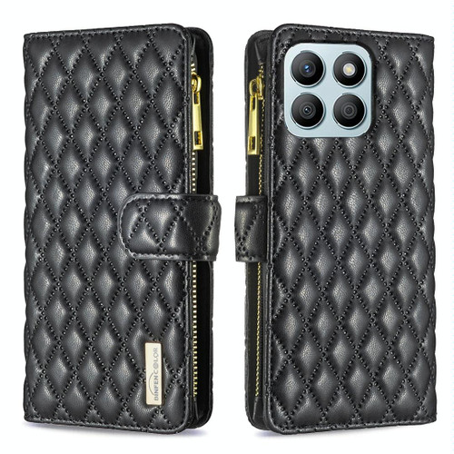 For Honor X8b Diamond Lattice Zipper Wallet Leather Flip Phone Case(Black)