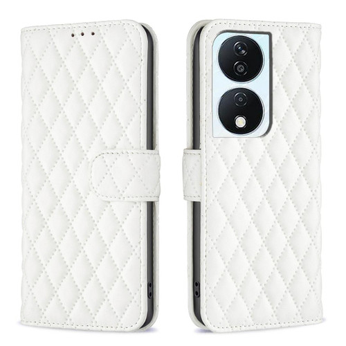 For Honor X7b Diamond Lattice Wallet Flip Leather Phone Case(White)