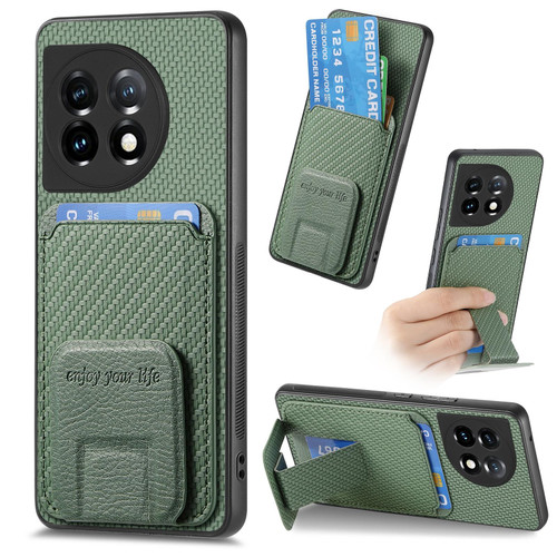 For OnePlus Nord CE3 Carbon Fiber Card Bag Fold Stand Phone Case(Green) For OnePlus Nord CE3 Carbon Fiber Card Bag Fold Stand Phone Case(Green)