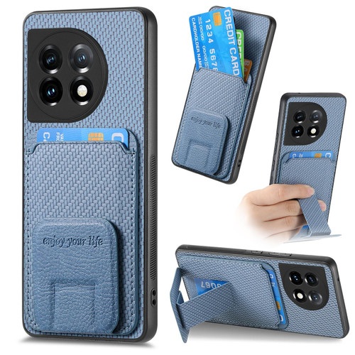 For OnePlus Nord CE 5G Carbon Fiber Card Bag Fold Stand Phone Case(Blue)
