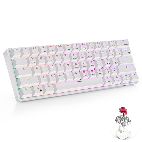 RK61 61 Keys Bluetooth / 2.4G Wireless / USB Wired Three Modes Red Switch Tablet Mobile Gaming Mechanical Keyboard with RGB Backlight, Cable Length: 1.5m (White)