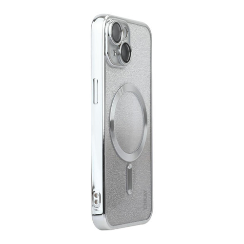 For iPhone 15 Plus ENKAY Hat-Prince Magnetic Glitter Plated Shockproof Phone Case with Lens Film(Silver)