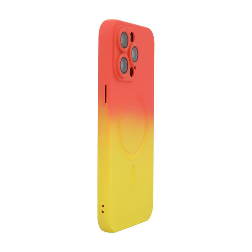 For iPhone 14 Pro Max ENKAY Hat-Prince MagSafe Rainbow Gradient Silicone Phone Case with Lens Film(Orange Yellow)