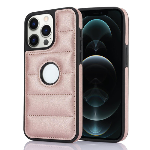 For iPhone 12 Pro Max Piano Key Hollow Cutout PU Phone Case(Rose Gold)