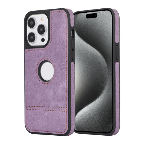 For iPhone 15 Pro Splicing Sewing Hollow Cutout PU Phone Case(Purple)
