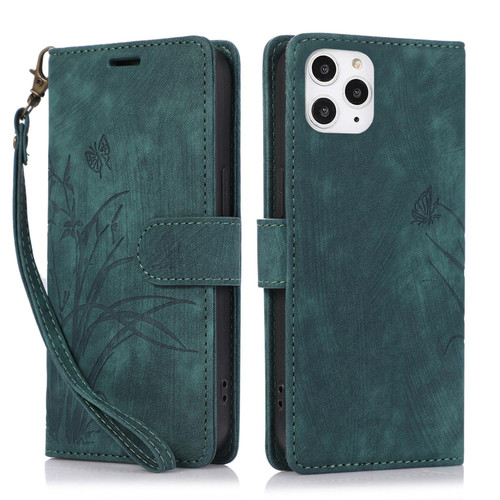 For iPhone 11 Pro Max Orchid Butterfly Embossed Leather Phone Case(Green)