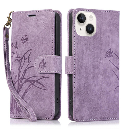 For iPhone 13 Orchid Butterfly Embossed Leather Phone Case(Purple)