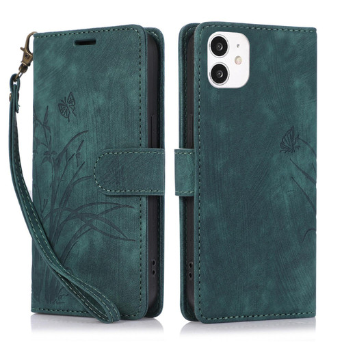 For iPhone 11 Orchid Butterfly Embossed Leather Phone Case(Green)