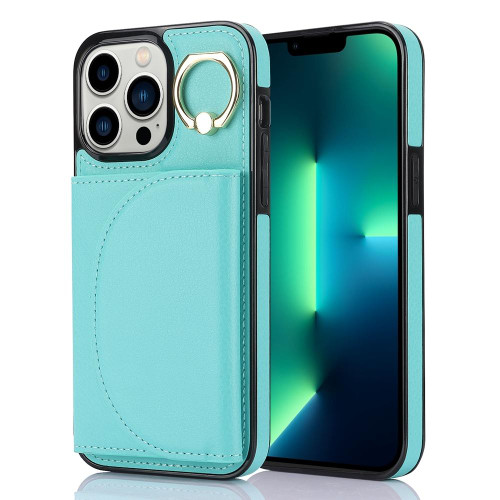 For iPhone 13 Pro Max YM006 Ring Holder Card Bag Skin Feel Phone Case(Green)