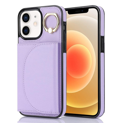 For iPhone 12 / 12 Pro YM006 Ring Holder Card Bag Skin Feel Phone Case(Purple)