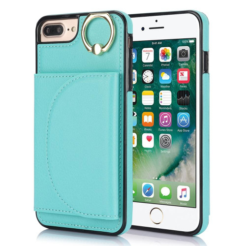 For iPhone 7 Plus / 8 Plus YM006 Ring Holder Card Bag Skin Feel Phone Case(Green)