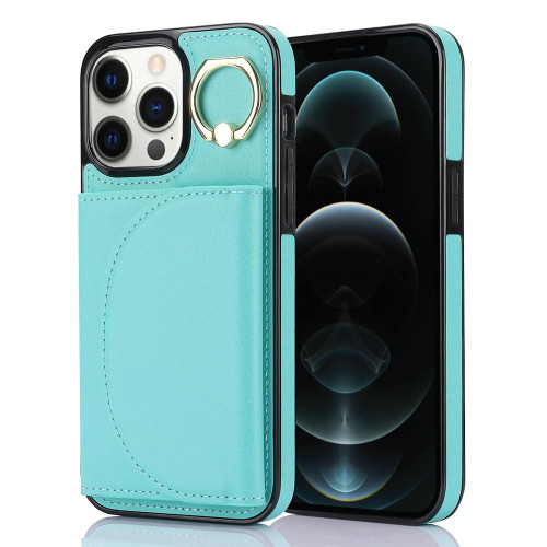 For iPhone 12 Pro Max YM006 Ring Holder Card Bag Skin Feel Phone Case(Green)