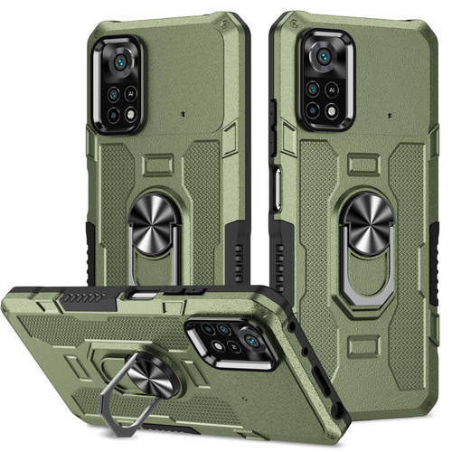 For Xiaomi Poco X4 Pro 5G Ring Holder Armor Hybrid Phone Case(Green)