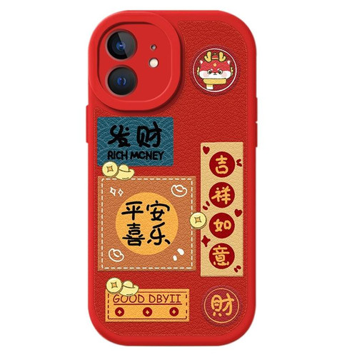 For iPhone 11 Lamb Leather Texture New Year Design Full Coverage Phone Case(Get Rich and Ping An)