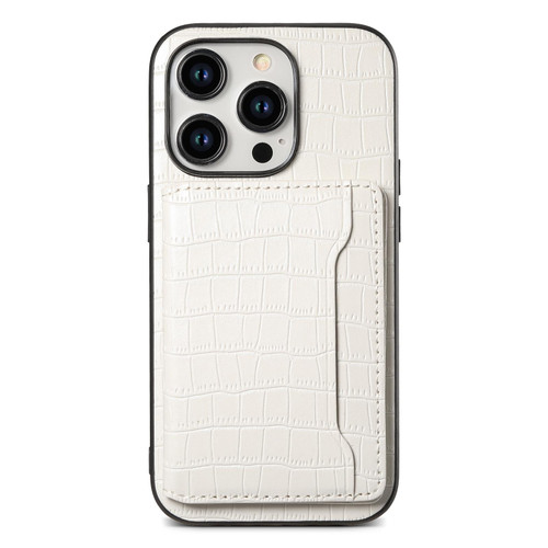 For iPhone 14 Pro Crocodile Texture Card Bag Design Full Coverage Phone Case(White)