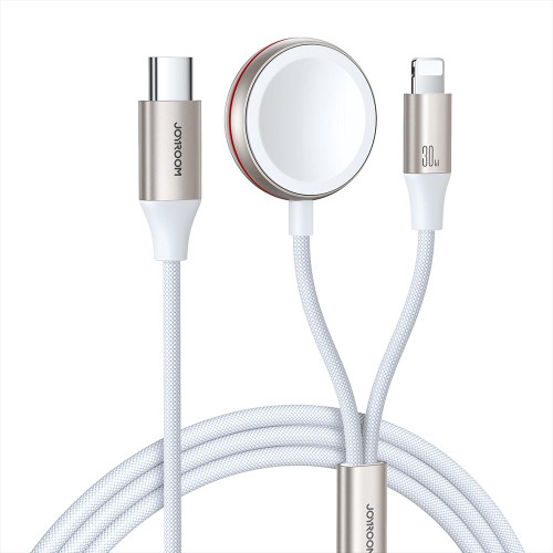 JOYROOM S-IW012 2 in 1 USB to 8 Pin + Magnetic Watch Wireless Charging Data Cable, Cable Length: 1.5m(White)