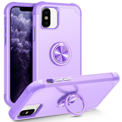 For iPhone X / XS L2 Rotating Ring Holder Magnetic Phone Case(Light Purple)