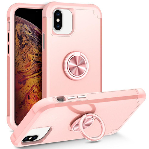 For iPhone X / XS L2 Rotating Ring Holder Magnetic Phone Case(Rose Gold)