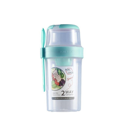 Salad Meal Shaker Cup Portable Fruit and Vegetable Container with Fork Dressing Box, Size: Large Blue