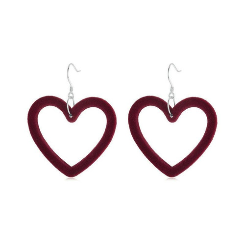 S925 Sterling Silver Velvet Burgundy Love Heart Earrings